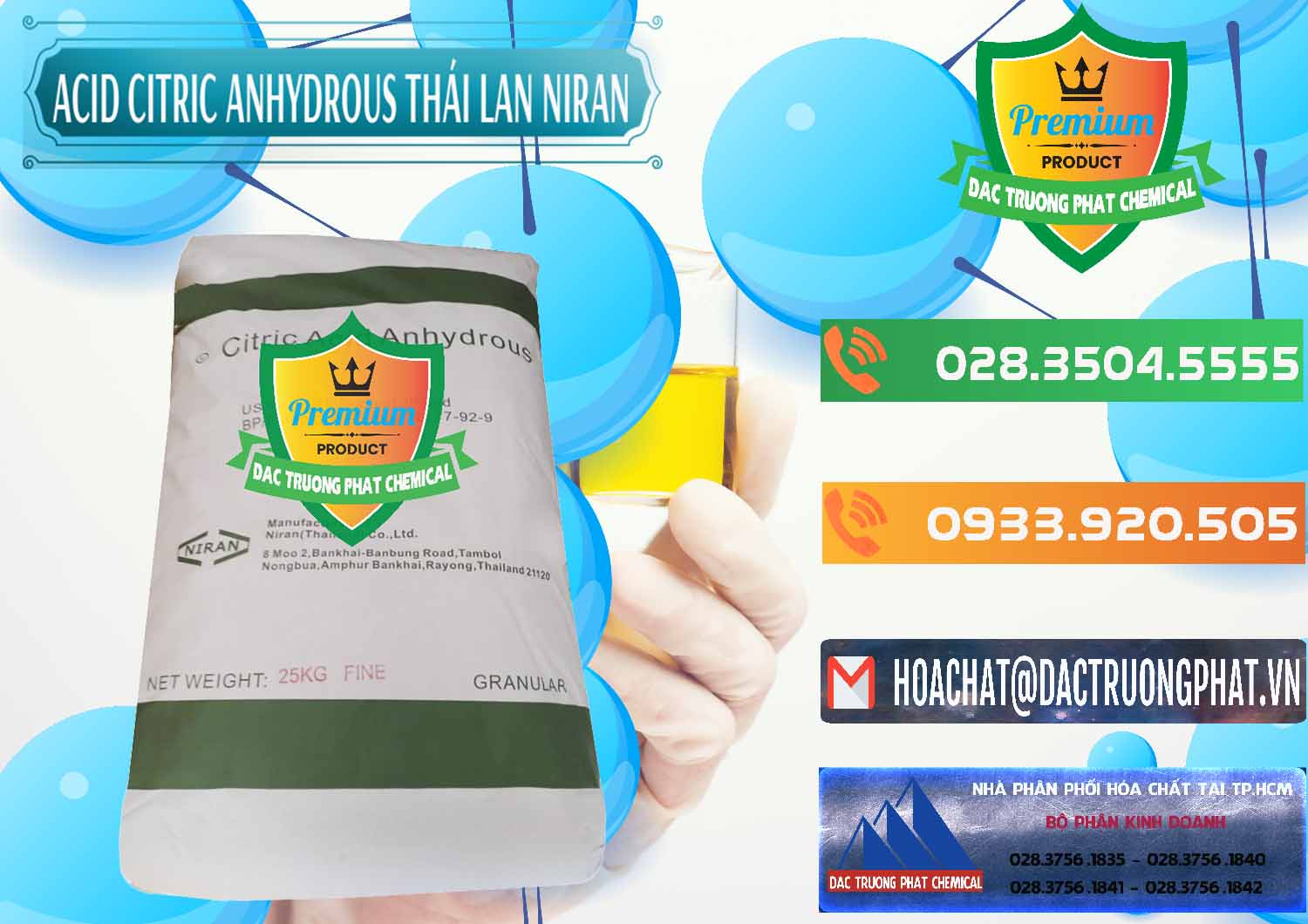 Đơn vị nhập khẩu _ bán Acid Citric - Axit Citric Anhydrous - Thái Lan Niran - 0231 - Công ty chuyên nhập khẩu và phân phối hóa chất tại TP.HCM - hoachatxulynuoc.com.vn