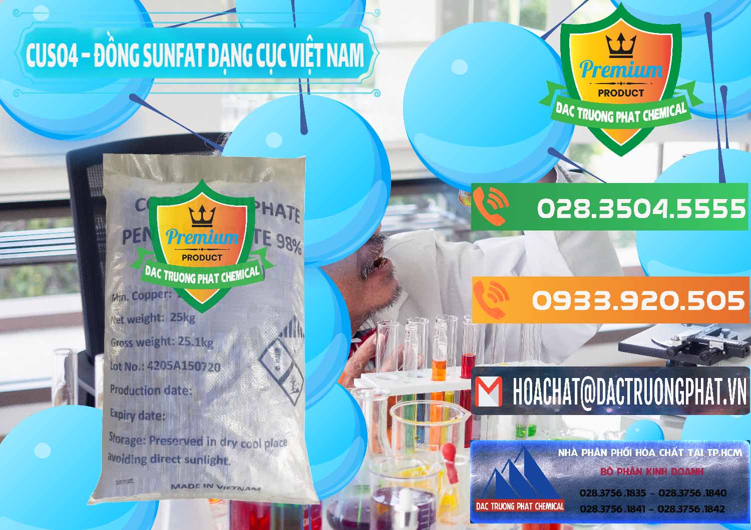 Đơn vị phân phối _ bán CUSO4 – Đồng Sunfat Dạng Cục Việt Nam - 0303 - Cty cung cấp ( bán ) hóa chất tại TP.HCM - hoachatxulynuoc.com.vn