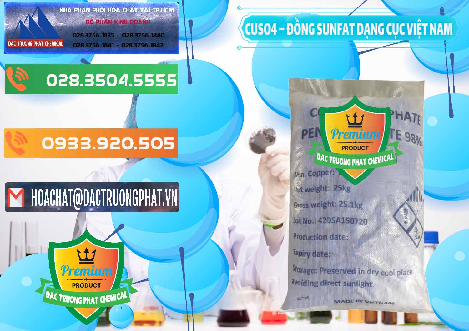 Đơn vị kinh doanh & phân phối CUSO4 – Đồng Sunfat Dạng Cục Việt Nam - 0303 - Công ty bán ( phân phối ) hóa chất tại TP.HCM - hoachatxulynuoc.com.vn