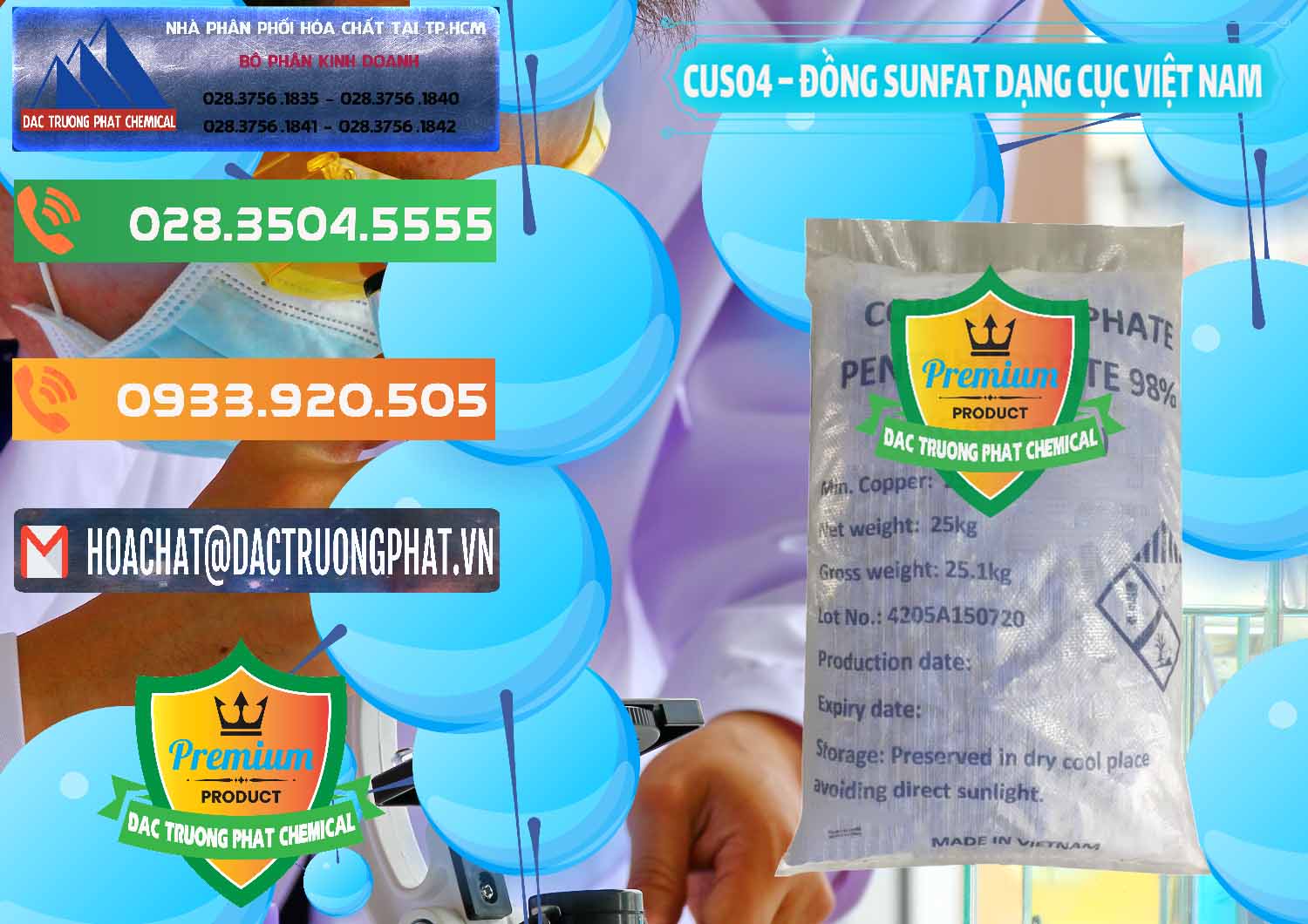 Nơi bán - cung cấp CUSO4 – Đồng Sunfat Dạng Cục Việt Nam - 0303 - Đơn vị phân phối và cung cấp hóa chất tại TP.HCM - hoachatxulynuoc.com.vn