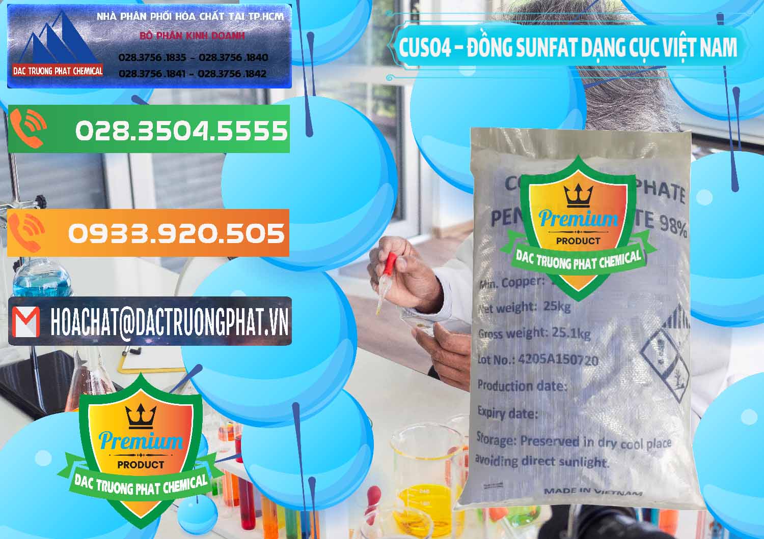 Phân phối ( kinh doanh ) CUSO4 – Đồng Sunfat Dạng Cục Việt Nam - 0303 - Kinh doanh - cung cấp hóa chất tại TP.HCM - hoachatxulynuoc.com.vn