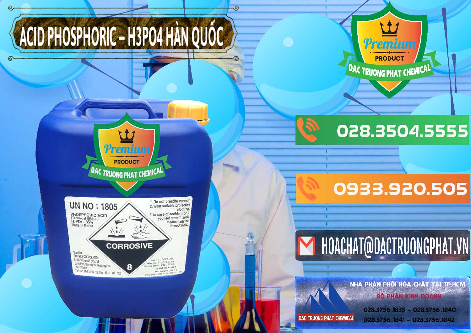 Nơi chuyên bán ( phân phối ) Acid Phosphoric – H3PO4 85% Can Xanh Hàn Quốc Korea - 0016 - Đơn vị bán và phân phối hóa chất tại TP.HCM - hoachatxulynuoc.com.vn