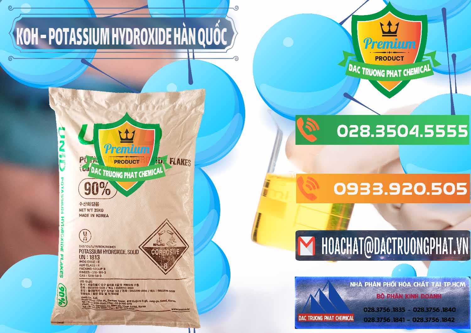 Nơi chuyên bán ( phân phối ) KOH ( 90%) – Potassium Hydroxide Unid Hàn Quốc Korea - 0090 - Nơi cung cấp - nhập khẩu hóa chất tại TP.HCM - hoachatxulynuoc.com.vn