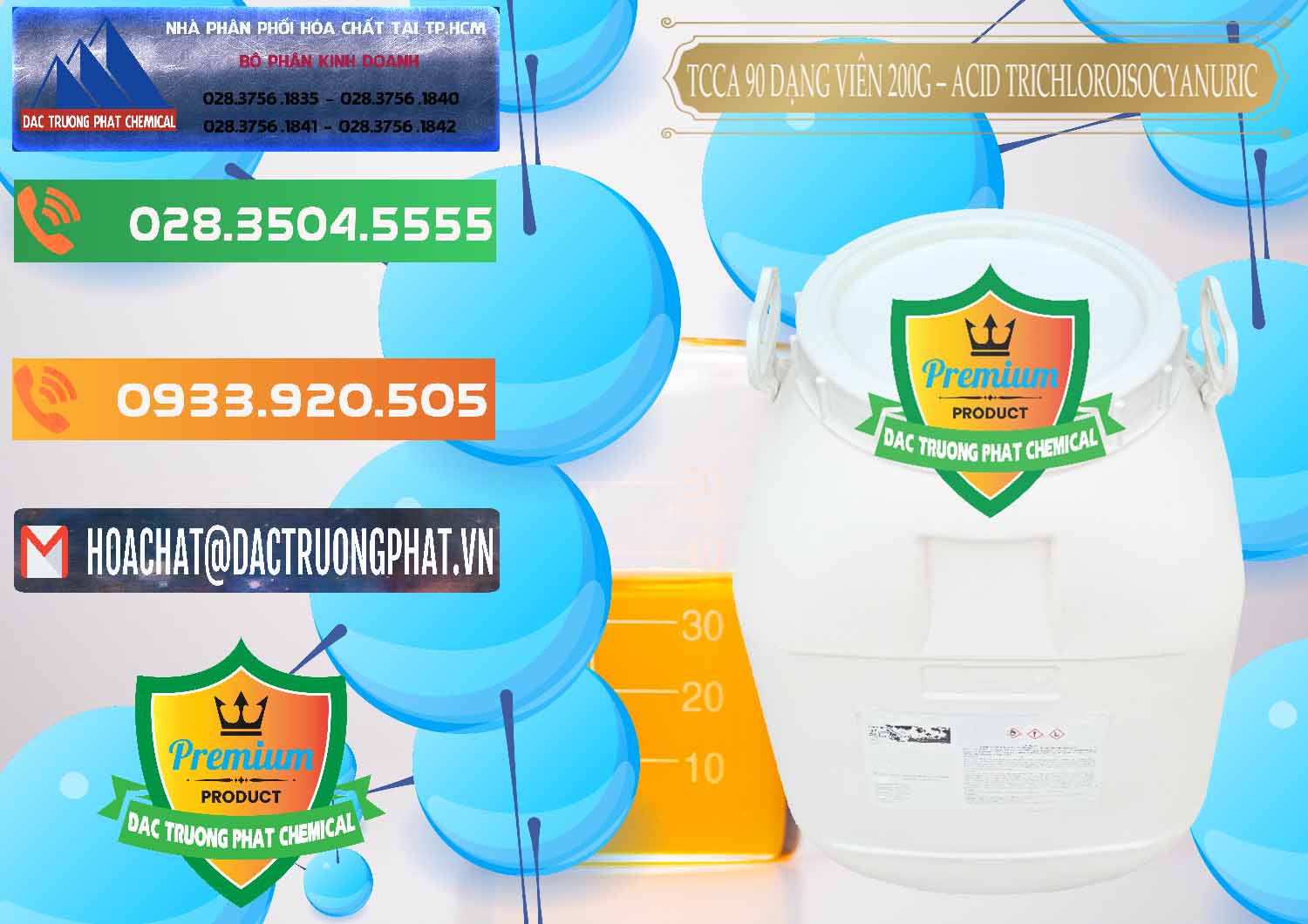 Nơi chuyên cung ứng và bán TCCA - Acid Trichloroisocyanuric 90% Dạng Viên 200G Trung Quốc China - 0162 - Nơi chuyên bán _ phân phối hóa chất tại TP.HCM - hoachatxulynuoc.com.vn