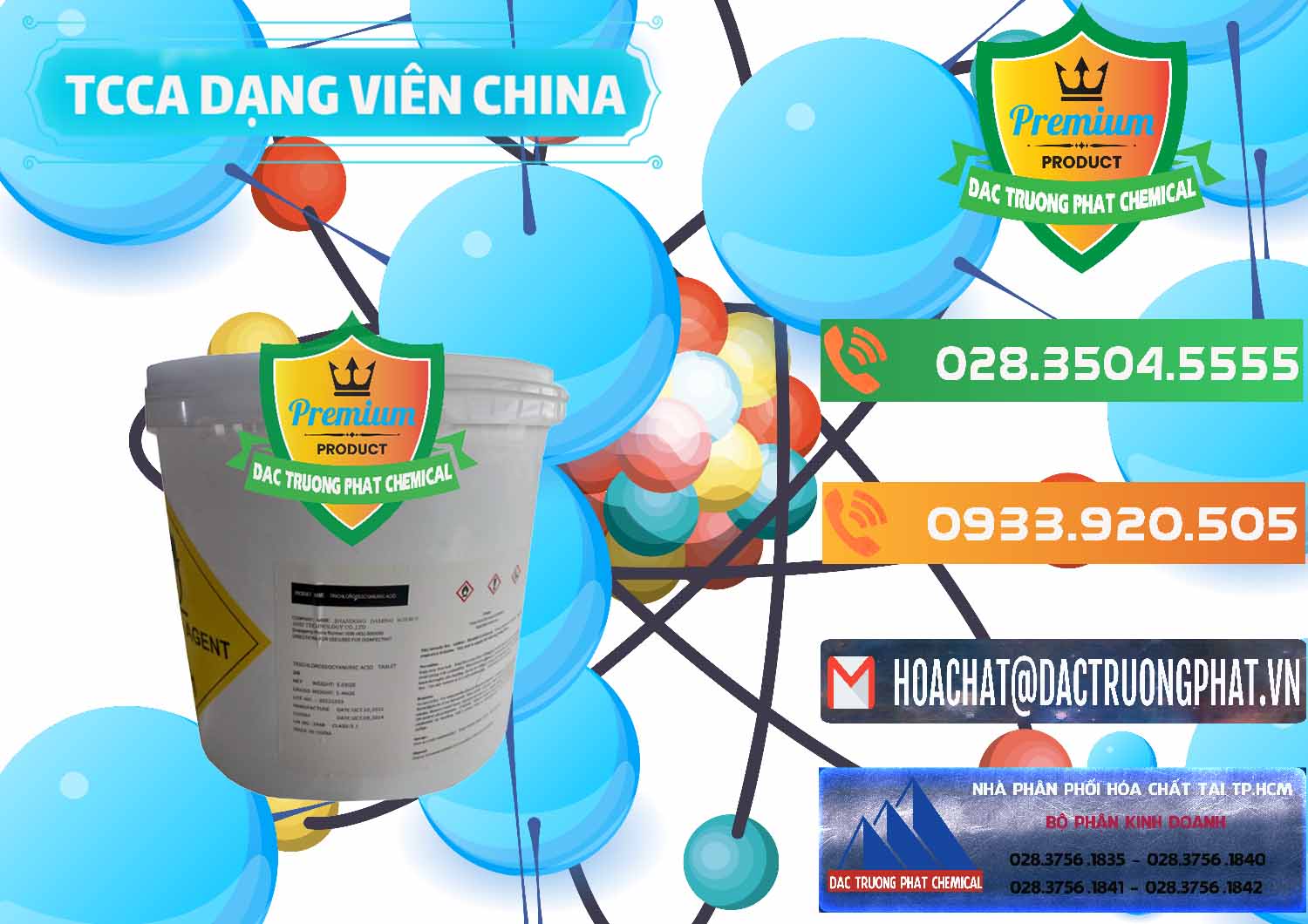 Nhà phân phối và bán TCCA - Acid Trichloroisocyanuric Dạng Viên Thùng 5kg Trung Quốc China - 0379 - Đơn vị chuyên kinh doanh ( cung cấp ) hóa chất tại TP.HCM - hoachatxulynuoc.com.vn
