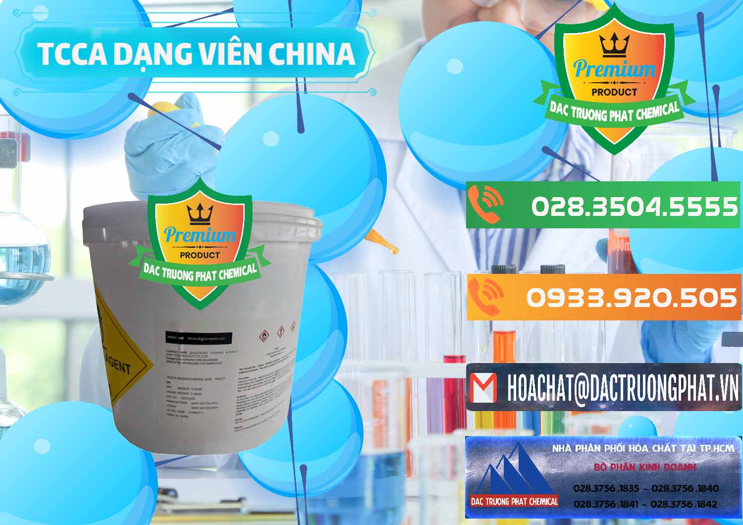 Chuyên nhập khẩu - bán TCCA - Acid Trichloroisocyanuric Dạng Viên Thùng 5kg Trung Quốc China - 0379 - Nhà phân phối và cung cấp hóa chất tại TP.HCM - hoachatxulynuoc.com.vn
