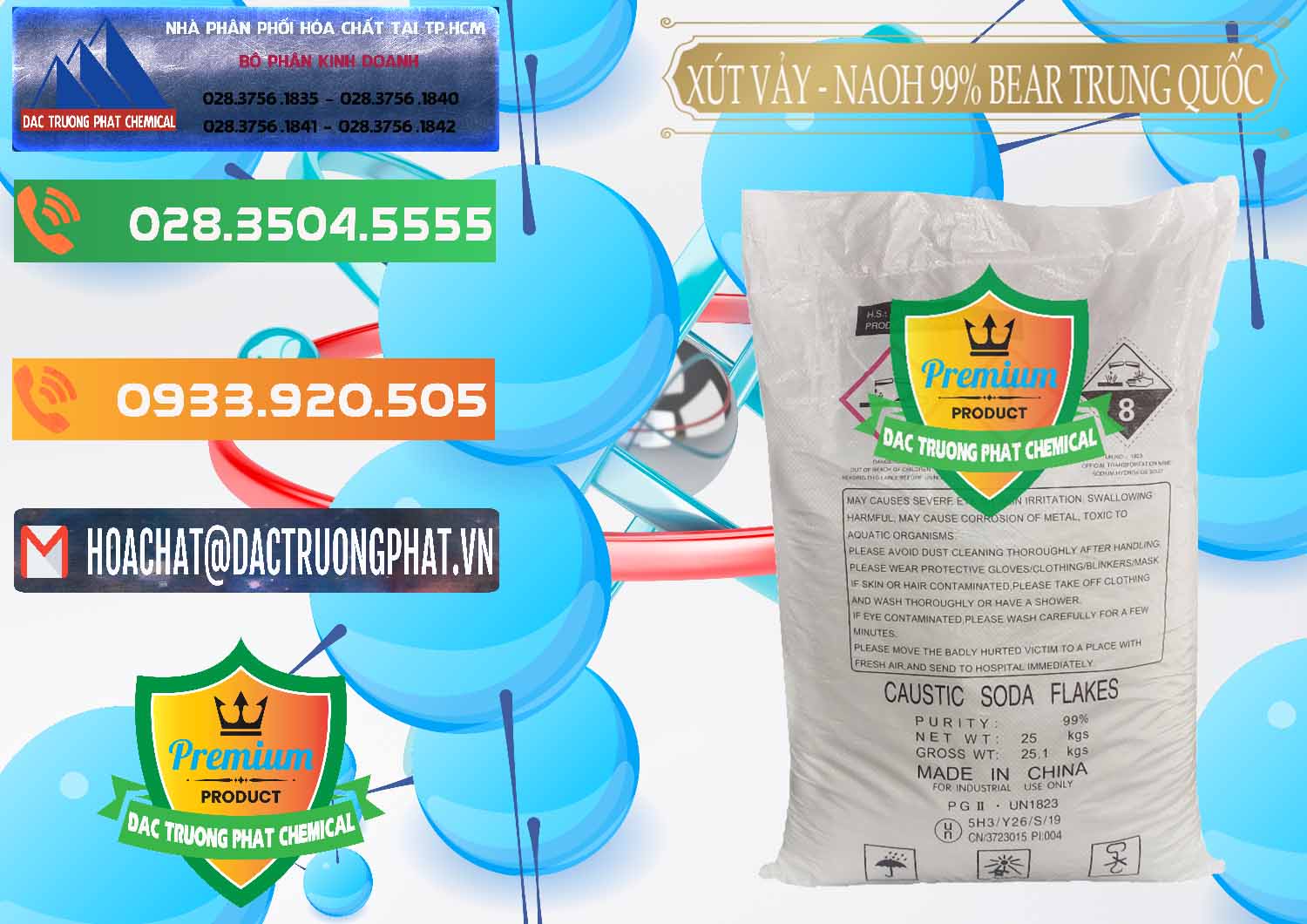 Nơi nhập khẩu - bán Xút Vảy - NaOH Vảy 99% Bear Sơn Đông Trung Quốc China - 0175 - Cty kinh doanh & cung cấp hóa chất tại TP.HCM - hoachatxulynuoc.com.vn